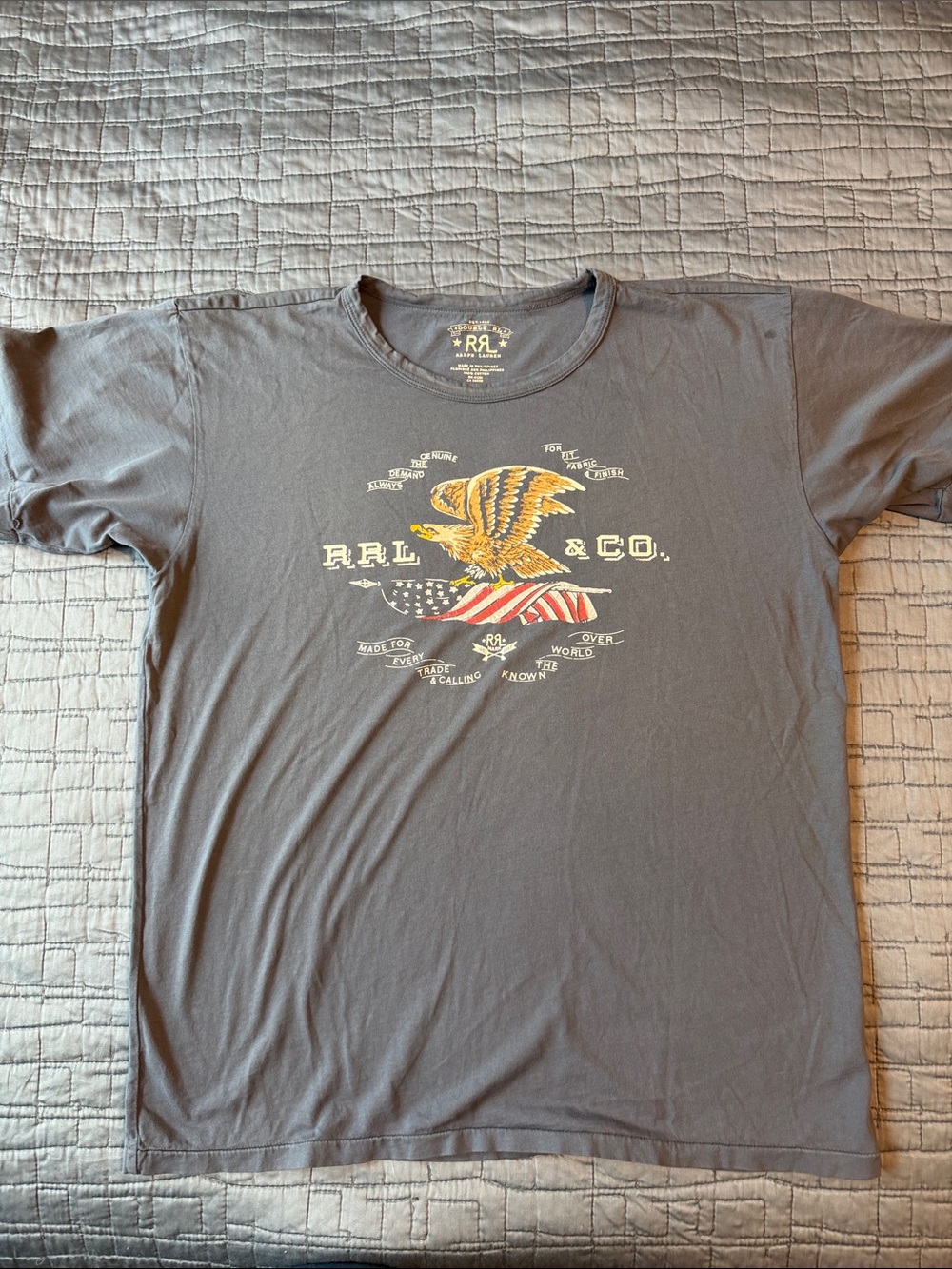 RRL Ralph Lauren Navy Graphic Eagle & Flag Short-Sleeve Tee Mens size Large